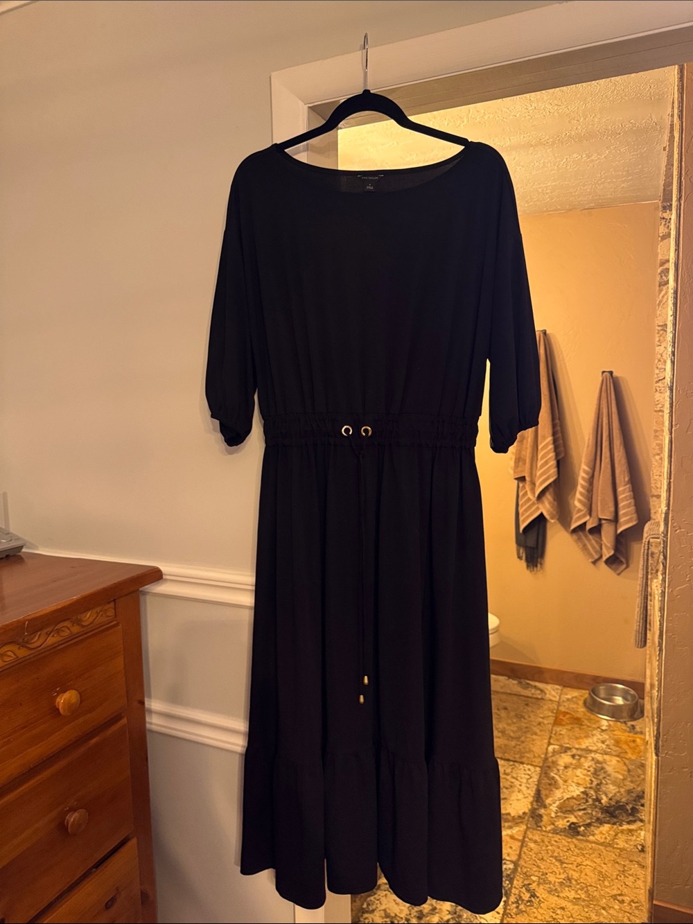 Ann Taylor Black Drawstring-Waist Maxi Dress